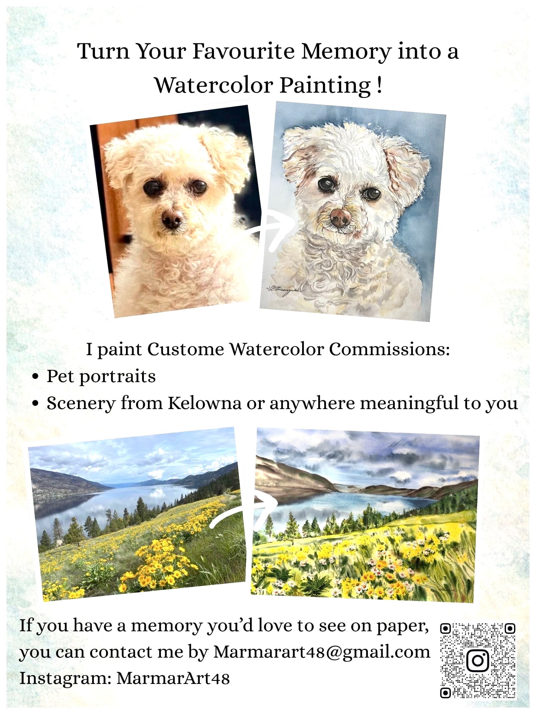 Custom watercolor pet portrait example